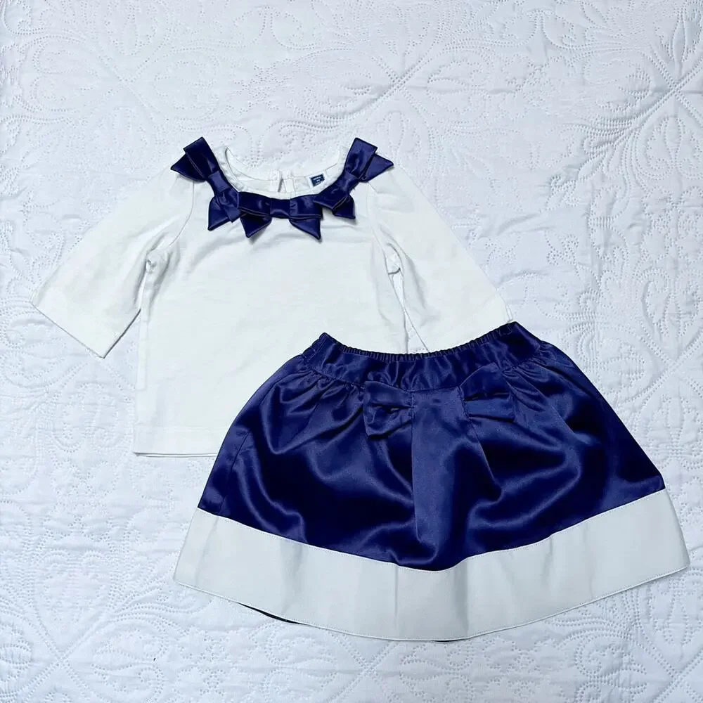 Janie And Jack Bow Top And Satin Skirt Outfit Size 6-12m